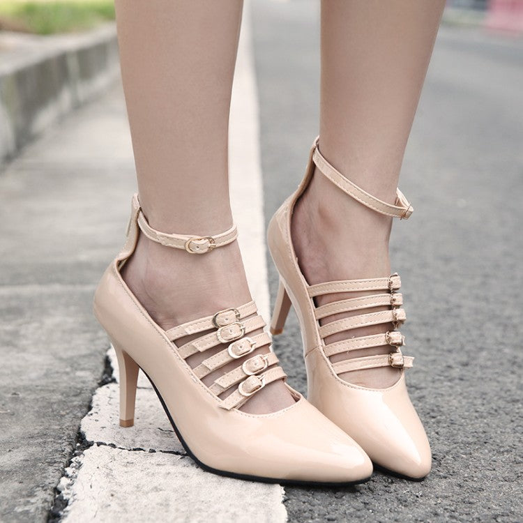 Women Pointed Toe Buckle High Heel Stiletto Pumps