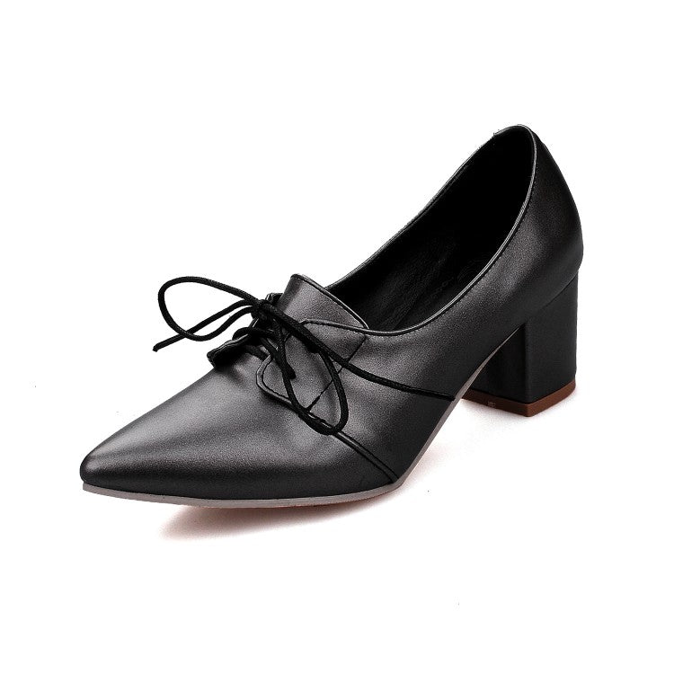 Women Lace Up Chunky Heel Shoes