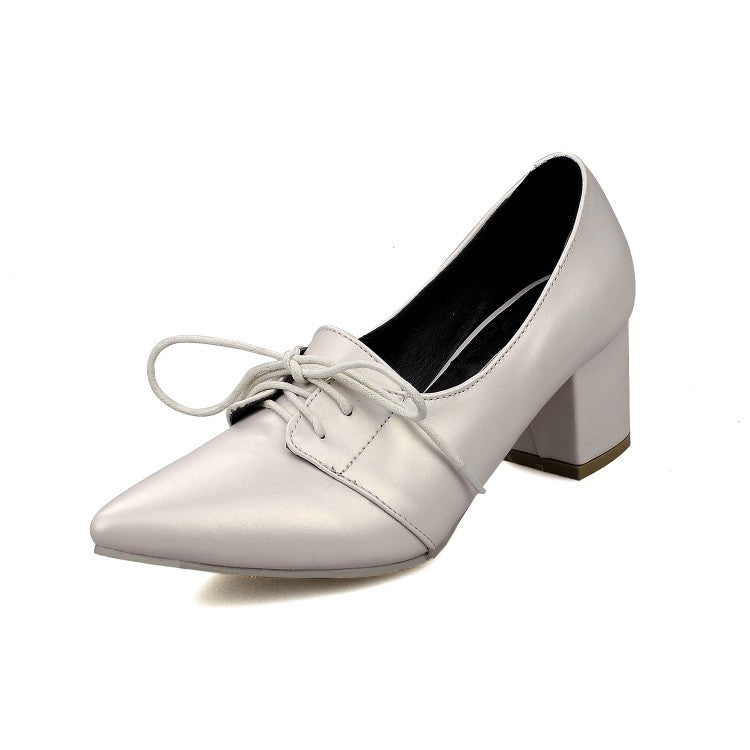 Women Lace Up Chunky Heel Shoes