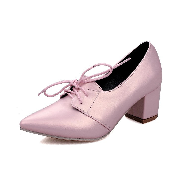 Women Lace Up Chunky Heel Shoes