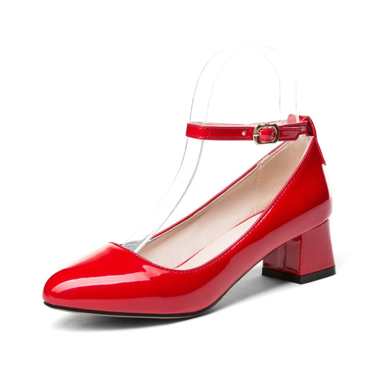 Women Mary Jane Patent Leather Block Heels Pumps