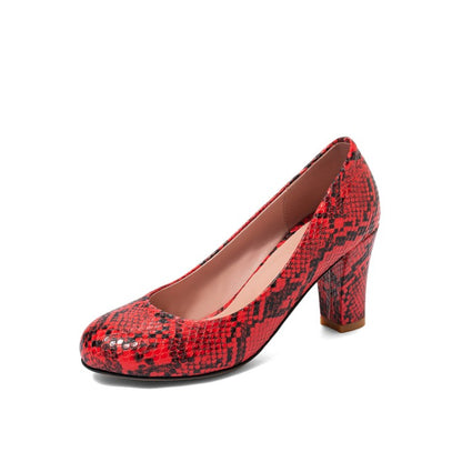 Women Snake-printed Block High Heels Pumps