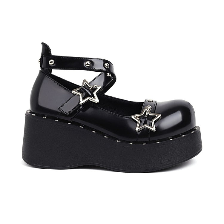 Women Star-shaped Rivets Platform Wedge Heels Shoes