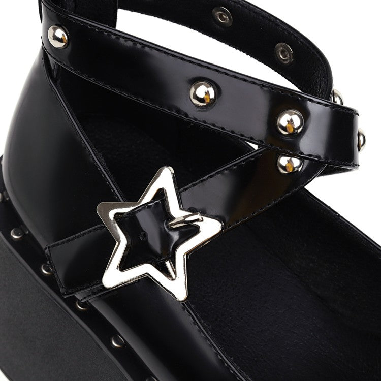 Women Star-shaped Rivets Platform Wedge Heels Shoes