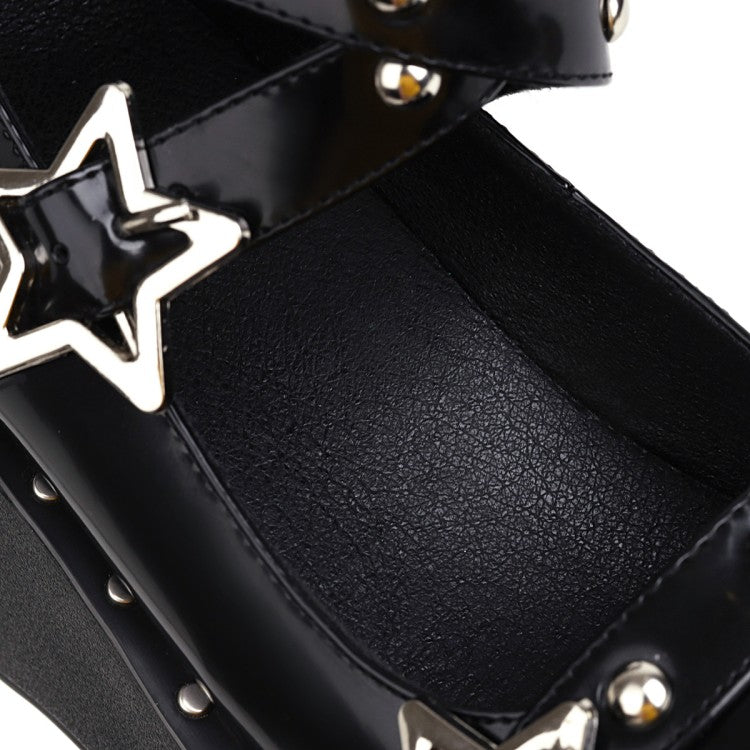 Women Star-shaped Rivets Platform Wedge Heels Shoes
