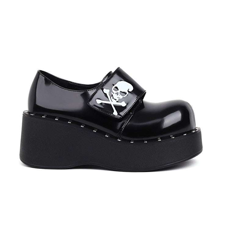 Women Skull Printed Platform Wedge Heels Shoes