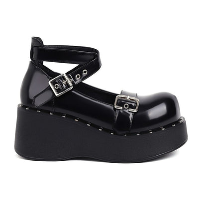 Women Buckle Strap Platform Wedge Heels Shoes