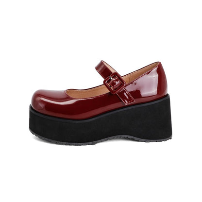 Women Patent Leather Mary Jane Platform Wedge Heels Shoes