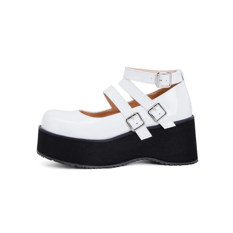 Women Buckle Straps Platform Wedge Heels Shoes