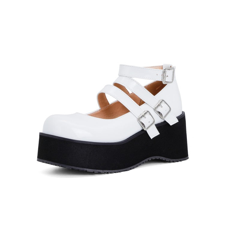 Women Buckle Straps Platform Wedge Heels Shoes