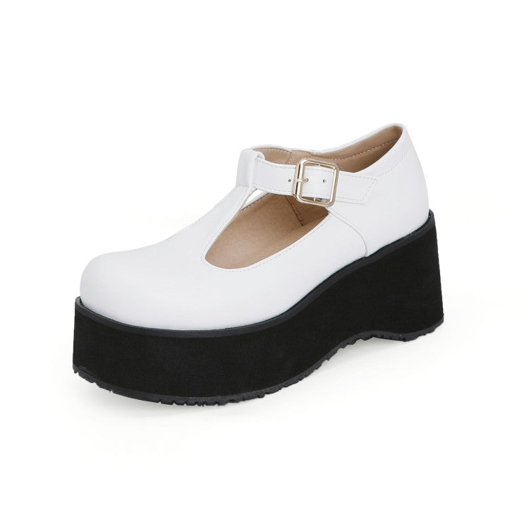 Women T Strap Platform Wedge Heels Shoes