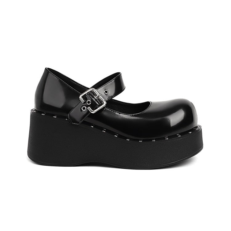 Women Buckle Mary Jane Platform Wedge Heels Shoes