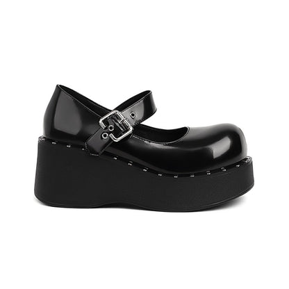 Women Buckle Mary Jane Platform Wedge Heels Shoes