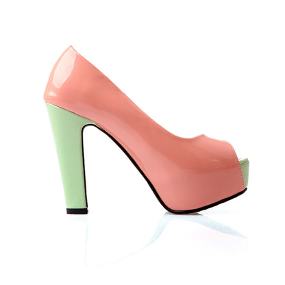 Women Peep Toe Block Heels Pumps Jelly Shoes