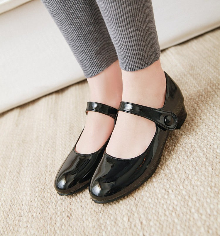 Women Mary Jane Block Heels Pumps