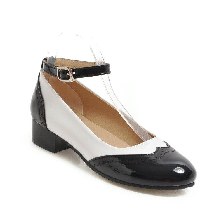 Women Color Block Mary Jane Low Heels Pumps