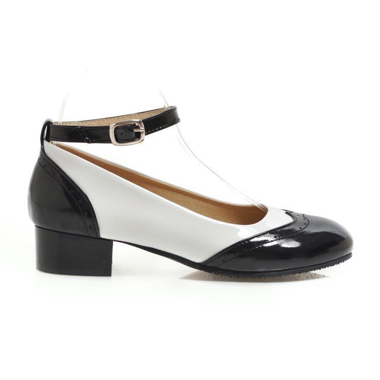 Women Color Block Mary Jane Low Heels Pumps