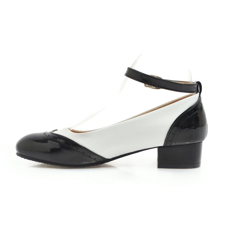 Women Color Block Mary Jane Low Heels Pumps