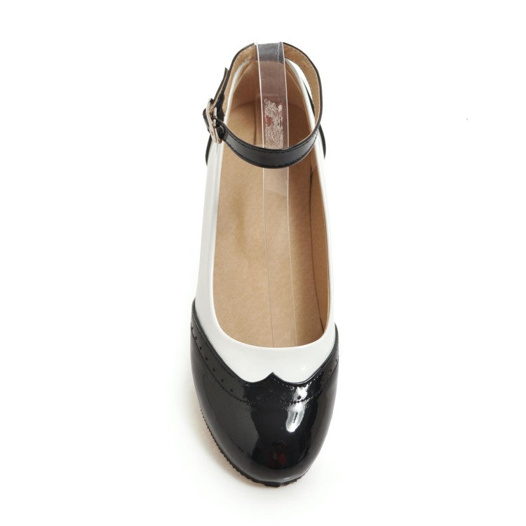 Women Color Block Mary Jane Low Heels Pumps