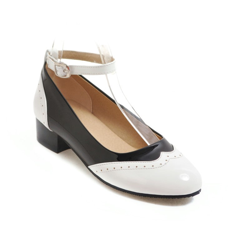 Women Color Block Mary Jane Low Heels Pumps