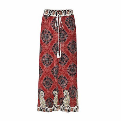 Fashion Printed Cross-tied Long Women Skirts