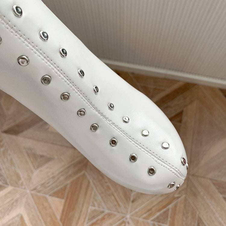 Women Pu Leather Round Toe Rivets Patchwork Stiletto Heel Platform Over the Knee Boots