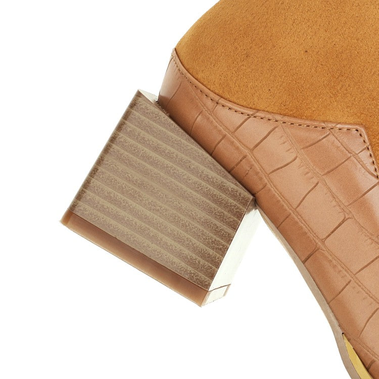 Women Pu Leather Patchwork Block Heel Short Boots