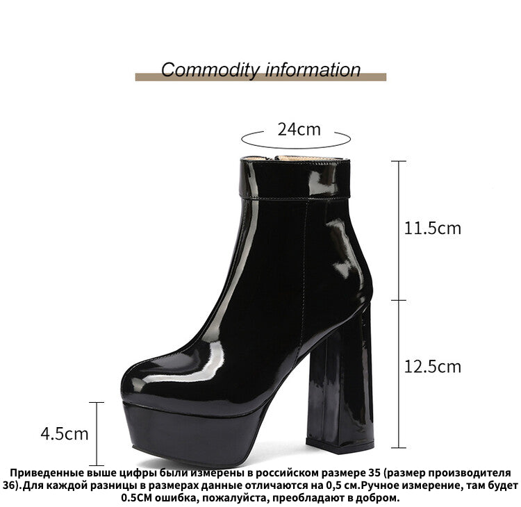 Women Side Zippers Block Chunky Heel Platform Short Boots