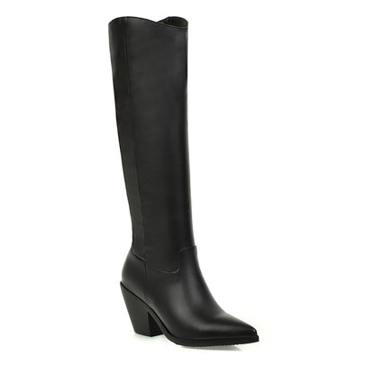 Pointed Toe Beveled Heel Knee-High Boots for Women