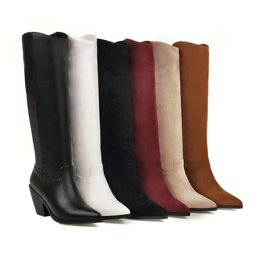 Pointed Toe Beveled Heel Knee-High Boots for Women