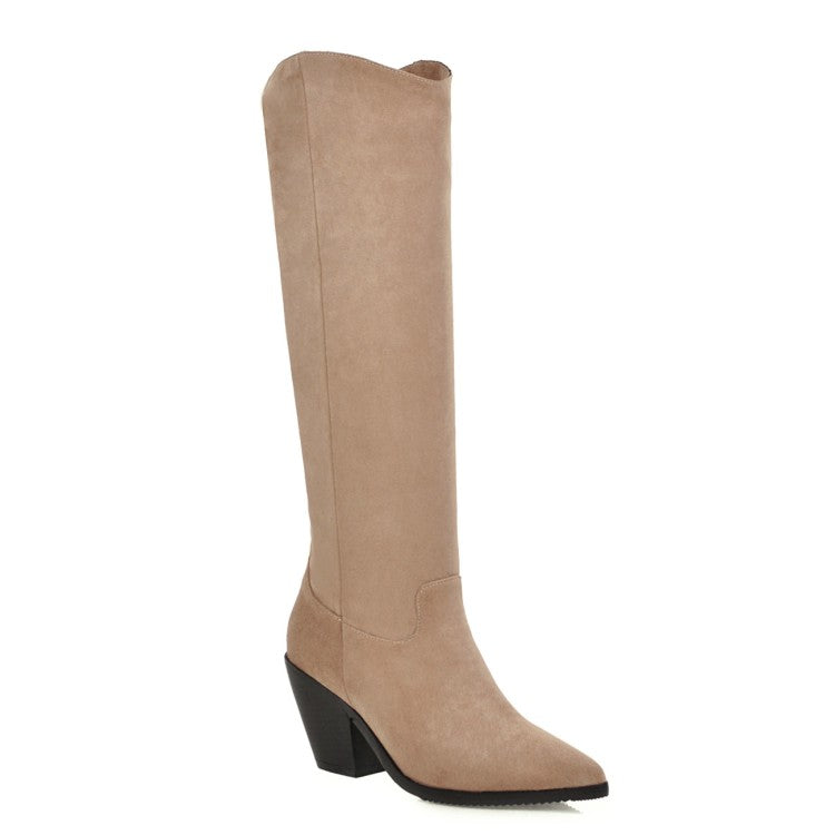 Pointed Toe Beveled Heel Knee-High Boots for Women