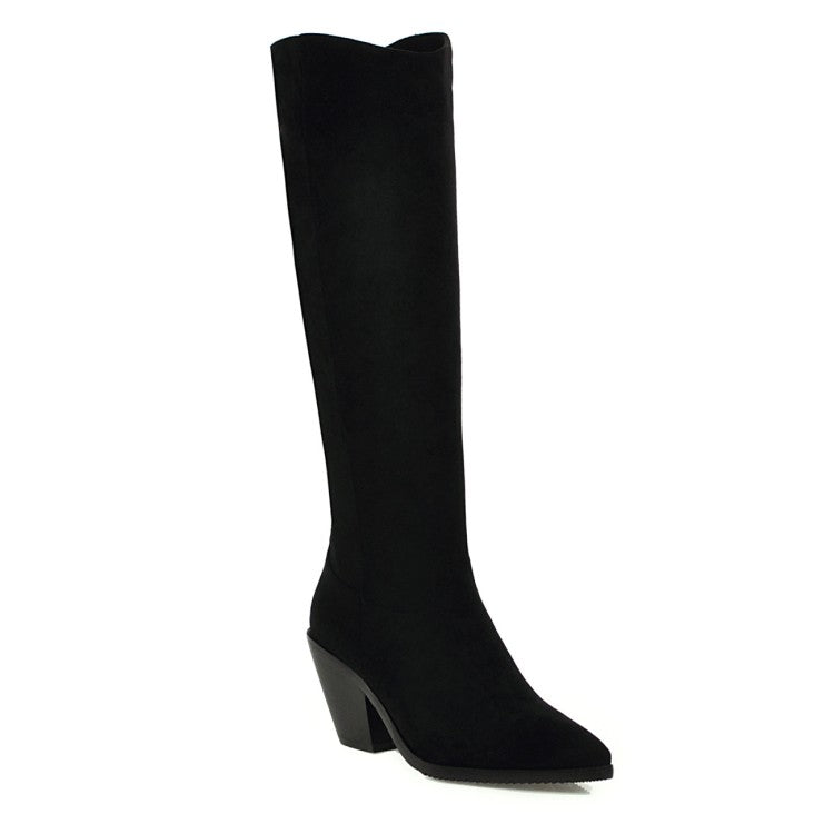 Pointed Toe Beveled Heel Knee-High Boots for Women