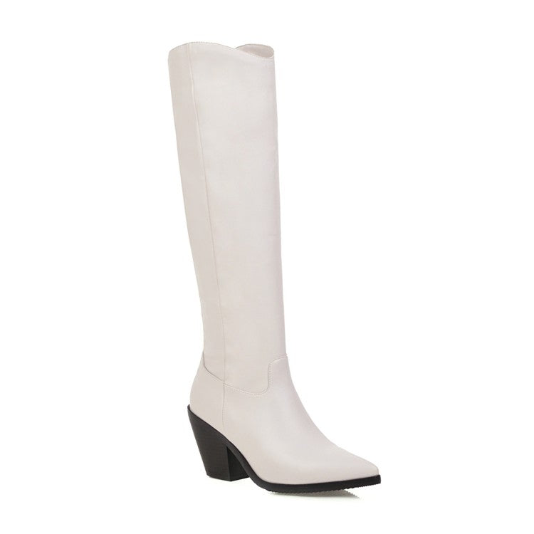 Pointed Toe Beveled Heel Knee-High Boots for Women