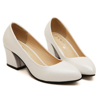 Block High Heel Pointed Toe Patent Leather Pumps