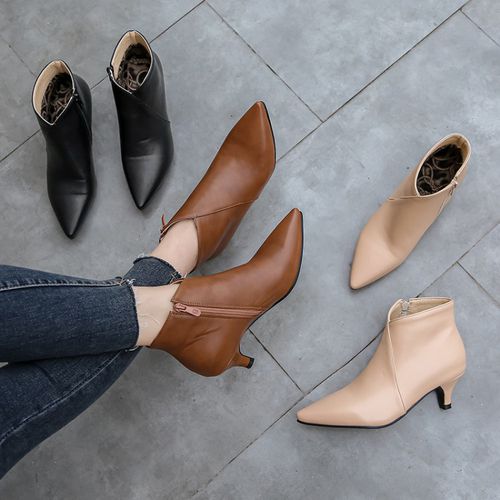 Pointed Toe Women's High Heeled Ankle Boots