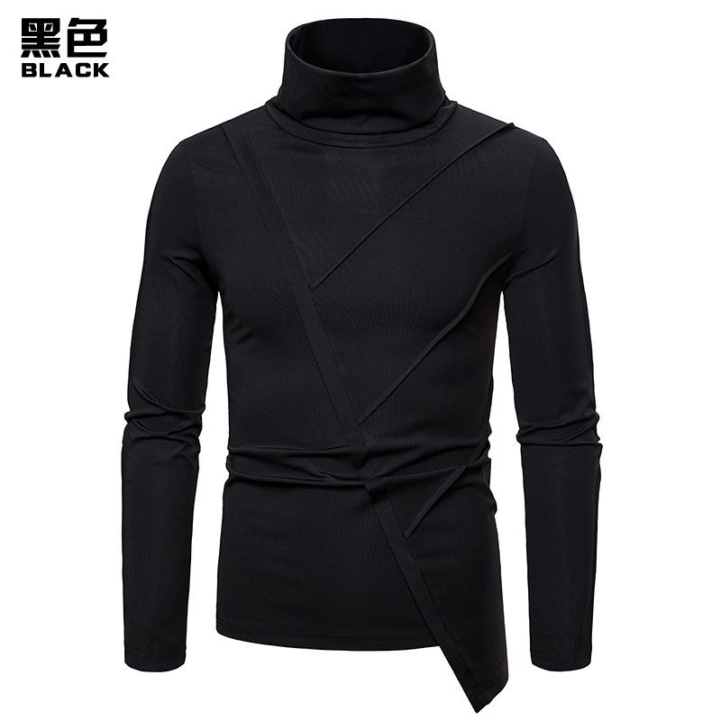 Men's Dark Slim Fit Turtle Neck Irregularity Long Sleeves T-shirt