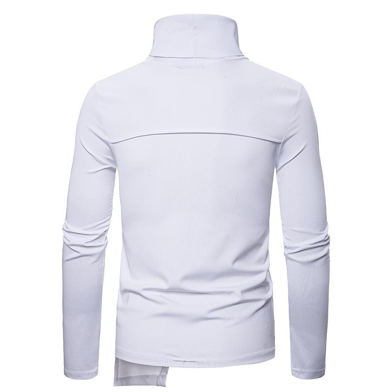 Men's Dark Slim Fit Turtle Neck Irregularity Long Sleeves T-shirt