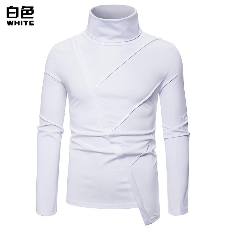 Men's Dark Slim Fit Turtle Neck Irregularity Long Sleeves T-shirt