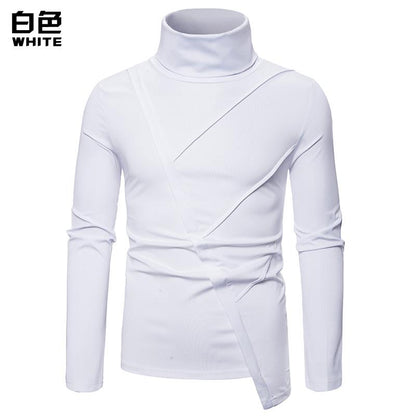 Men's Dark Slim Fit Turtle Neck Irregularity Long Sleeves T-shirt