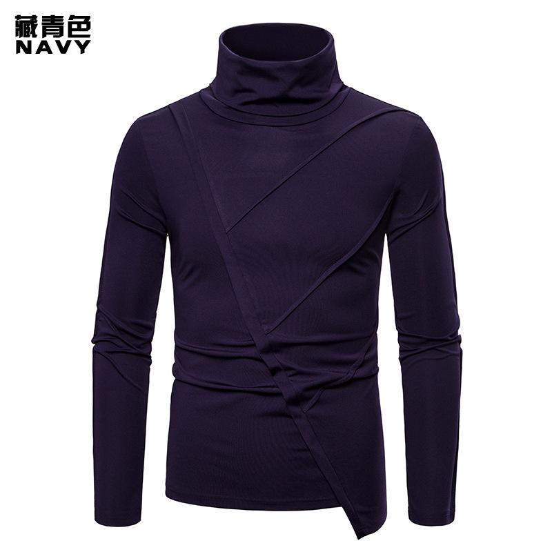 Men's Dark Slim Fit Turtle Neck Irregularity Long Sleeves T-shirt