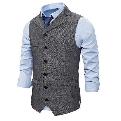 Men's Woollen Single Breasted Turndown Tough Guy Suit Vest