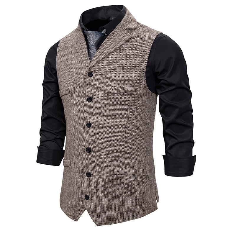 Men's Woollen Single Breasted Turndown Tough Guy Suit Vest