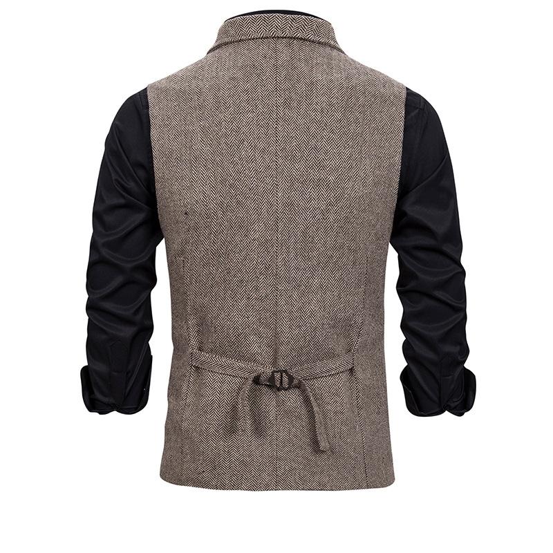 Men's Woollen Single Breasted Turndown Tough Guy Suit Vest