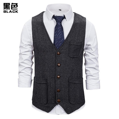 Men's Woollen Double Pocket Single Breasted Tough Guy Suit Vest