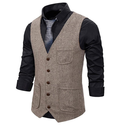 Men's Woollen Double Pocket Single Breasted Tough Guy Suit Vest