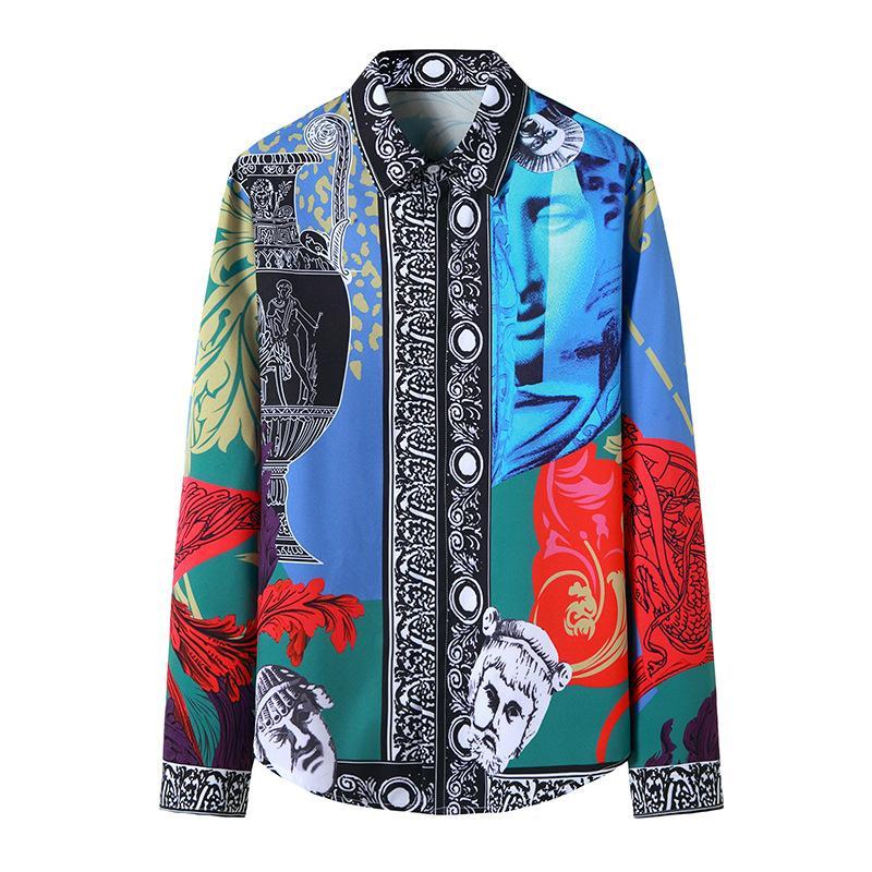 Men's 3D Button Royal Style Printing Long Sleeves Casual Shirts