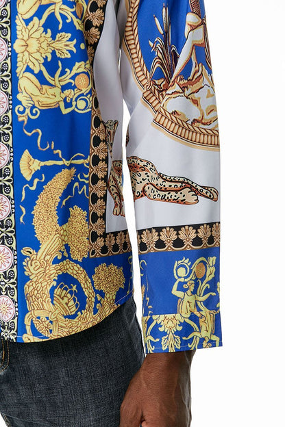 Men's 3D Button Royal Style Printing Long Sleeves Casual Shirts