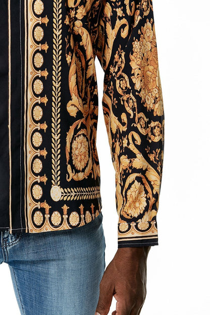 Men's 3D Button Royal Style Printing Long Sleeves Casual Shirts