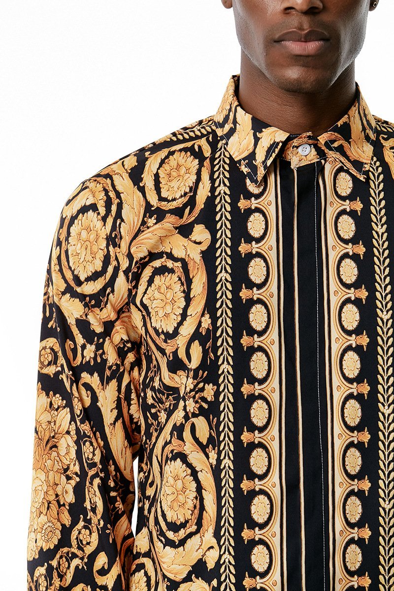 Men's 3D Button Royal Style Printing Long Sleeves Casual Shirts