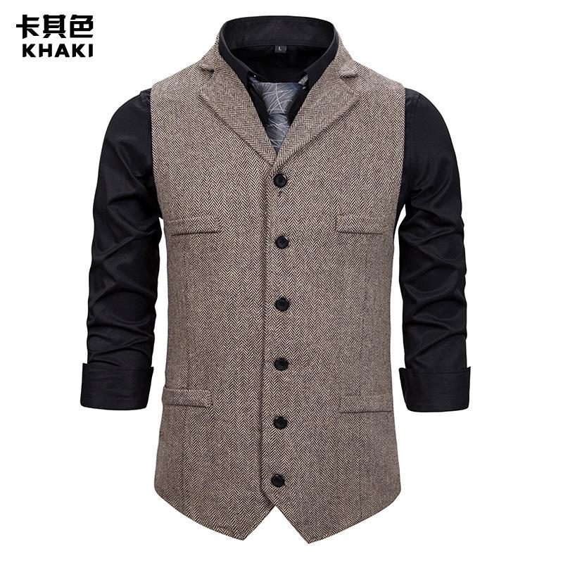 Men's Woollen Single Breasted Turndown Tough Guy Suit Vest